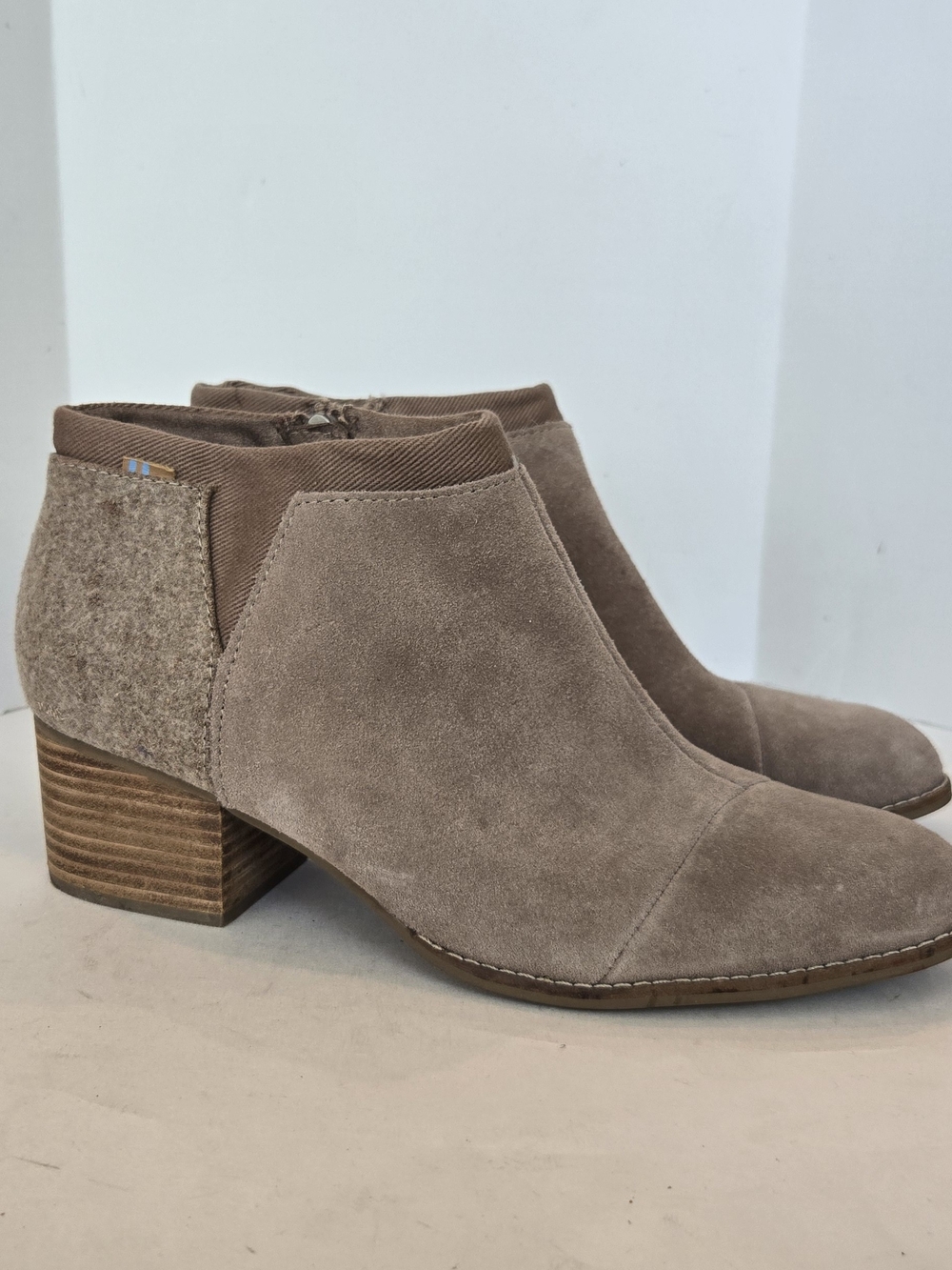 Toms Taupe Suede Ankle Booties with Stacked Heel